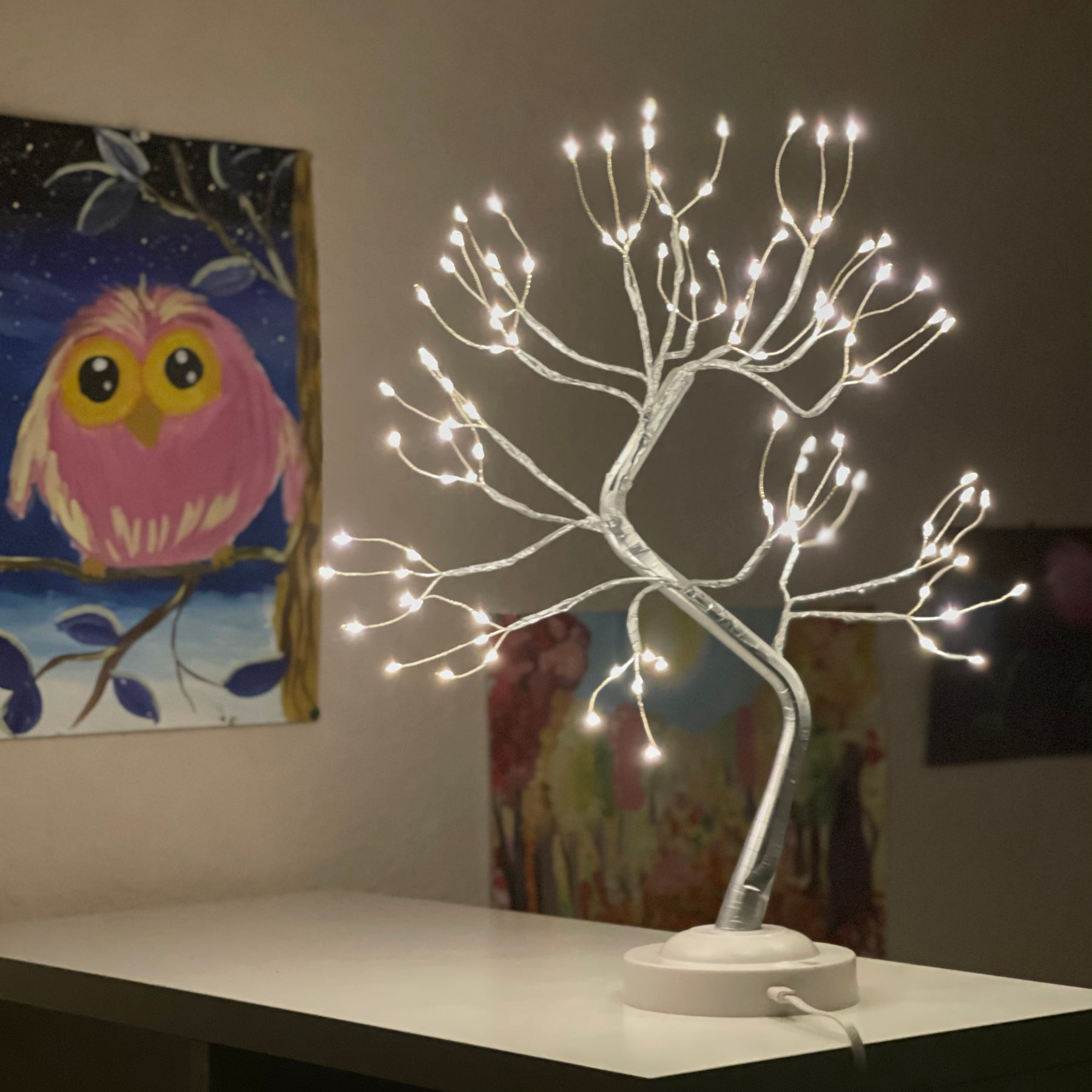 lighted white bonsai tree 108 LED Warm-White Bonsai Tree: Features 8 Lighting Modes & Timer