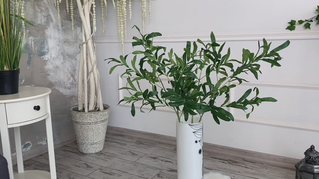 Set of 4 Silk Artificial Olive Branches - 96 cm/38 Inches Each, Perfect for Vase Decor and Home Aesthetics